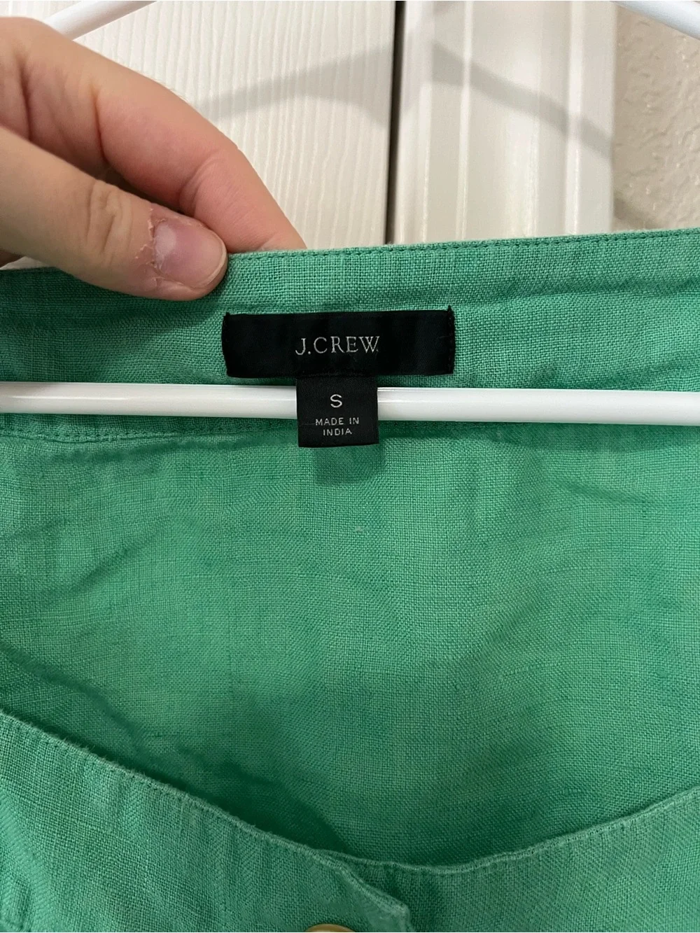 J.Crew Green 100% Linen Button Front Puff Sleeve Blouse Top Small BG249